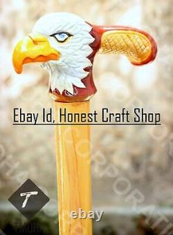 Hand Carved Eagle Handle Walking Cane Wooden Handmade Walking Stick Animal GiftF