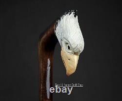 Hand Carved Eagle Head Handle Walking Stick Walking Cane Wooden X Mass Best Y