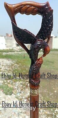 Hand Carved Eagle Head Handle Wooden Walking Cane Handmade Walking Stick Gift2