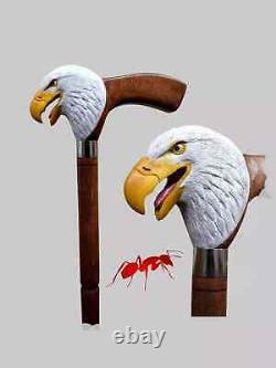 Hand Carved Eagle Head Handle Wooden Walking Stick Bird Walking Handmade Cane1