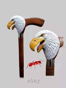 Hand Carved Eagle Head Handle Wooden Walking Stick Handmade Bird Walking Cane