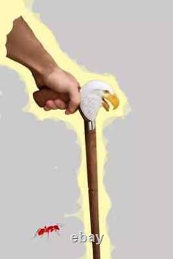 Hand Carved Eagle Head Handle Wooden Walking Stick Handmade Bird Walking Cane