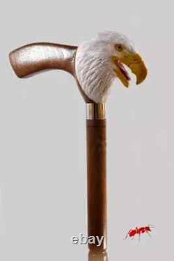 Hand Carved Eagle Head Handle Wooden Walking Stick Handmade Bird Walking Cane