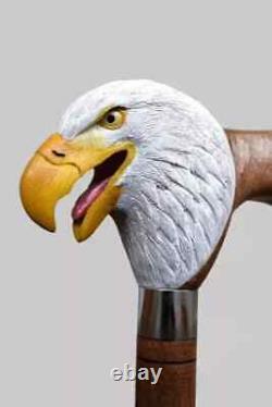 Hand Carved Eagle Head Handle Wooden Walking Stick Handmade Bird Walking Cane