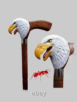 Hand Carved Eagle Head Handle Wooden Walking Stick Handmade Bird Walking Cane1