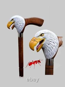 Hand Carved Eagle Head Handle Wooden Walking Stick Handmade Bird Walking Cane1