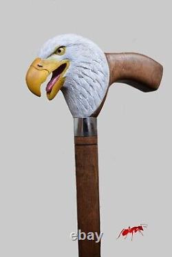 Hand Carved Eagle Head Handle Wooden Walking Stick Handmade Bird Walking Cane1
