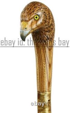 Hand Carved Eagle Hiking Wooden Walking Stick Cane Bird Xmas Style Best Gift