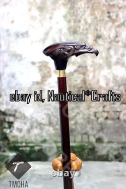 Hand Carved Eagle Unique Head Handle Walking stick Wooden Walking Cane Handmade
