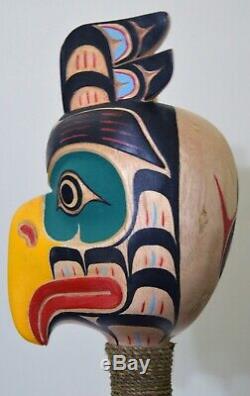 Hand Carved First Nation Style Ceremonial Eagle Rattle Possibly Haida Style