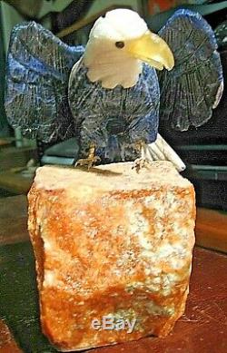 Hand Carved Genuine Gemstones Eagle Figurine Bird Statue Stone Base 7 Must See