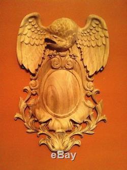 Hand Carved Hardwood Applique/Onlay Eagle Crest Emblem