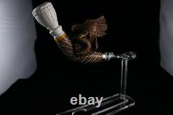 Hand Carved Horn & Eagle Figure Meerschaum Pipe, Block Meerschaum, Unsmoked Pipe