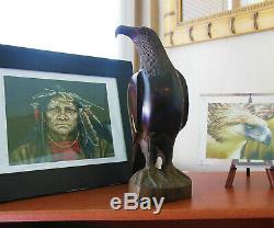 Hand Carved Ironwood Eagle Falcon Bird Masterpiece 1960's Vintage 11.5 Tall