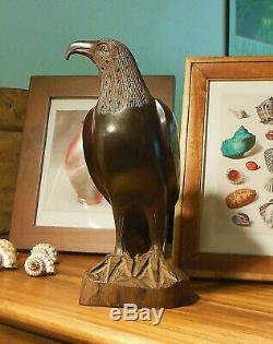 Hand Carved Ironwood Eagle Falcon Bird Masterpiece 1960's Vintage 11.5 Tall