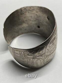 Hand Carved Killer Whale Haida & Eagle Bracelet Cuff Silver Pacific Northwest
