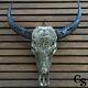 Hand Carved Longhorn Buffalo Skull Head, Eagles Design, Animal Skull Head