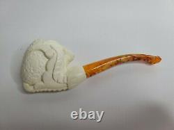 Hand Carved Meerschaum Pipe Of Eagle Claw Holding a Dinosaur Egg With Box