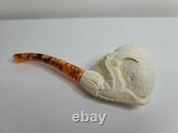 Hand Carved Meerschaum Pipe Of Eagle Claw Holding a Dinosaur Egg With Box