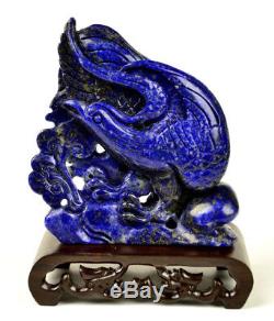 Hand Carved Natural Lapis Lazuli Eagle Statue Gemstone Carving Art Decor