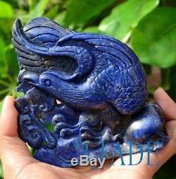 Hand Carved Natural Lapis Lazuli Eagle Statue Gemstone Carving Art Decor