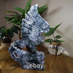 Hand Carved Natural Moss Agate Crystal Eagle Statue