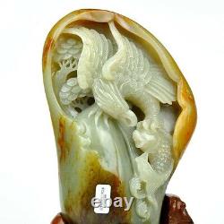 Hand Carved Nephrite Jade Eagle Statue Sculpture Hetian Seed Jade with certificate