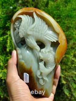 Hand Carved Nephrite Jade Eagle Statue Sculpture Hetian Seed Jade with certificate