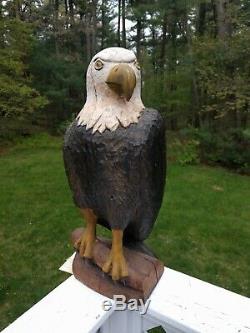 Hand Carved Painted Large Wooden Bald Eagle Patriotic American Folk Art