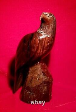 Hand Carved Rosewood American Bald Eagle Artisan Statue vtg Antique Wood Figure