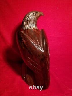 Hand Carved Rosewood American Bald Eagle Artisan Statue vtg Antique Wood Figure