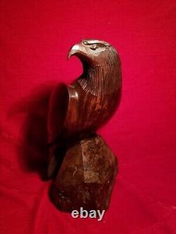 Hand Carved Rosewood American Bald Eagle Artisan Statue vtg Antique Wood Figure