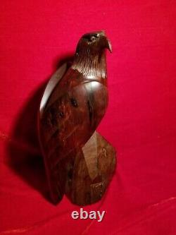 Hand Carved Rosewood American Bald Eagle Artisan Statue vtg Antique Wood Figure