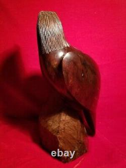 Hand Carved Rosewood American Bald Eagle Artisan Statue vtg Antique Wood Figure