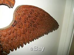 Hand Carved SOARING BALD EAGLE Wall Art Decor Wood With Captain America Shield