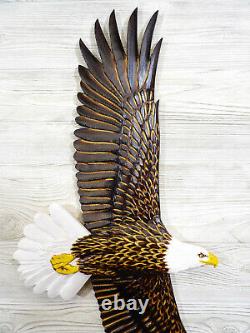 Hand Carved SOARING BALD EAGLE Wall Art Wood Chainsaw Realistic Carving Lodge