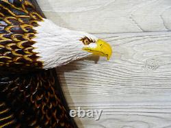 Hand Carved SOARING BALD EAGLE Wall Art Wood Chainsaw Realistic Carving Lodge