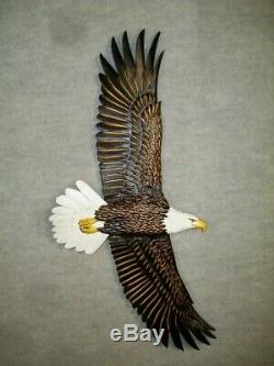 Hand Carved SOARING BALD EAGLE Wood Wall Fine Art Carving Chainsaw Lodge decor