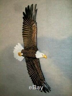 Hand Carved SOARING BALD EAGLE Wood Wall Fine Art Carving Chainsaw Lodge decor