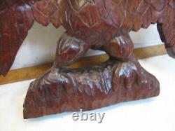 Hand Carved Signed Wooden Bald Eagle Bird Figure Sculpture Wood Carving Jaworsky