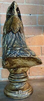 Hand Carved Solid Wood Eagle Bust Head Sculpture Antique / Vintage Finish