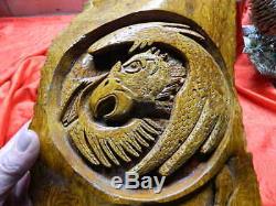 Hand-Carved Totem Relief American Bald Eagle Fishing Claws Cottonwood Bark Art