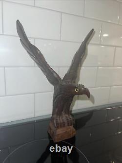 Hand Carved Wood American Bald Eagle MCM Americana Folk Art Excellent Cond