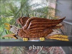 Hand Carved Wood Americana Eagle Bird w Arrow Wall Plaque Sculpture Yeaple