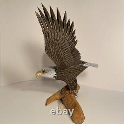 Hand Carved Wood Bald Eagle On Branch, Rare Nature Crafts Limited Edition, 13 H