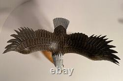 Hand Carved Wood Bald Eagle On Branch, Rare Nature Crafts Limited Edition, 13 H