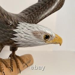 Hand Carved Wood Bald Eagle On Branch, Rare Nature Crafts Limited Edition, 13 H