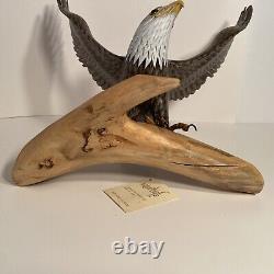 Hand Carved Wood Bald Eagle On Branch, Rare Nature Crafts Limited Edition, 13 H