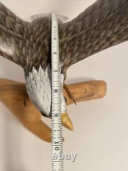 Hand Carved Wood Bald Eagle On Branch, Rare Nature Crafts Limited Edition, 13 H