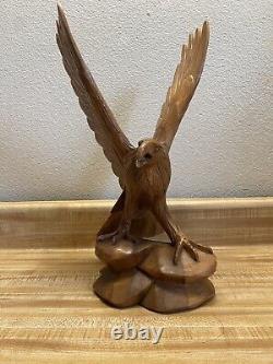 Hand Carved Wood Eagle Sculpture By Artist A. P 13.5 Height